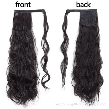 Free sample Hair Long Natural Wave Clip In Pony Tail Synthetic Heat Resistant Fiber Hair Extension Wrap Round Ponytail Hairpiece